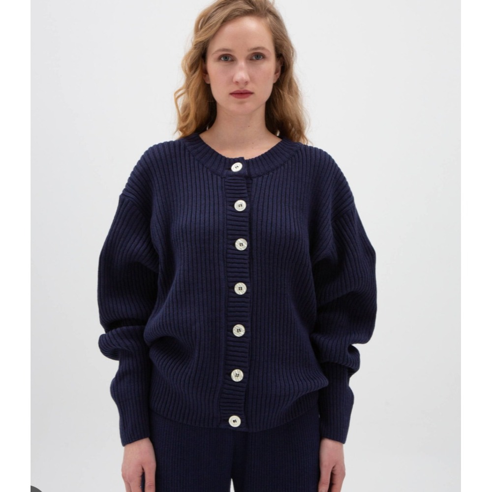 Nonna Lietta Cardigan Delta Eclipse Navy OS Chunky Knit 100% Cotton Greece